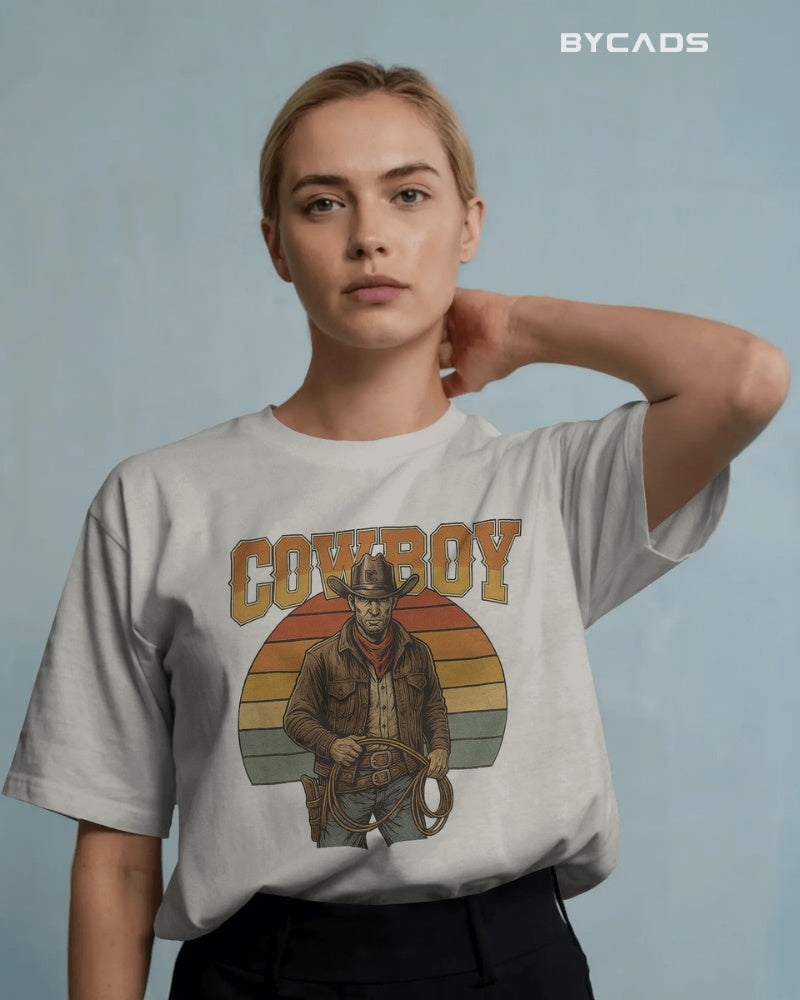 Retro Cowboy Oversized T-Shirt for Men – Vintage Western Style by Bycads