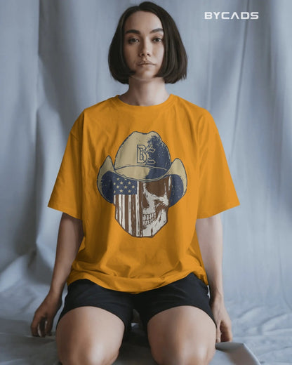 Cowboy Skull Oversized T-Shirt for Men – Grunge Western Graphic by Bycads