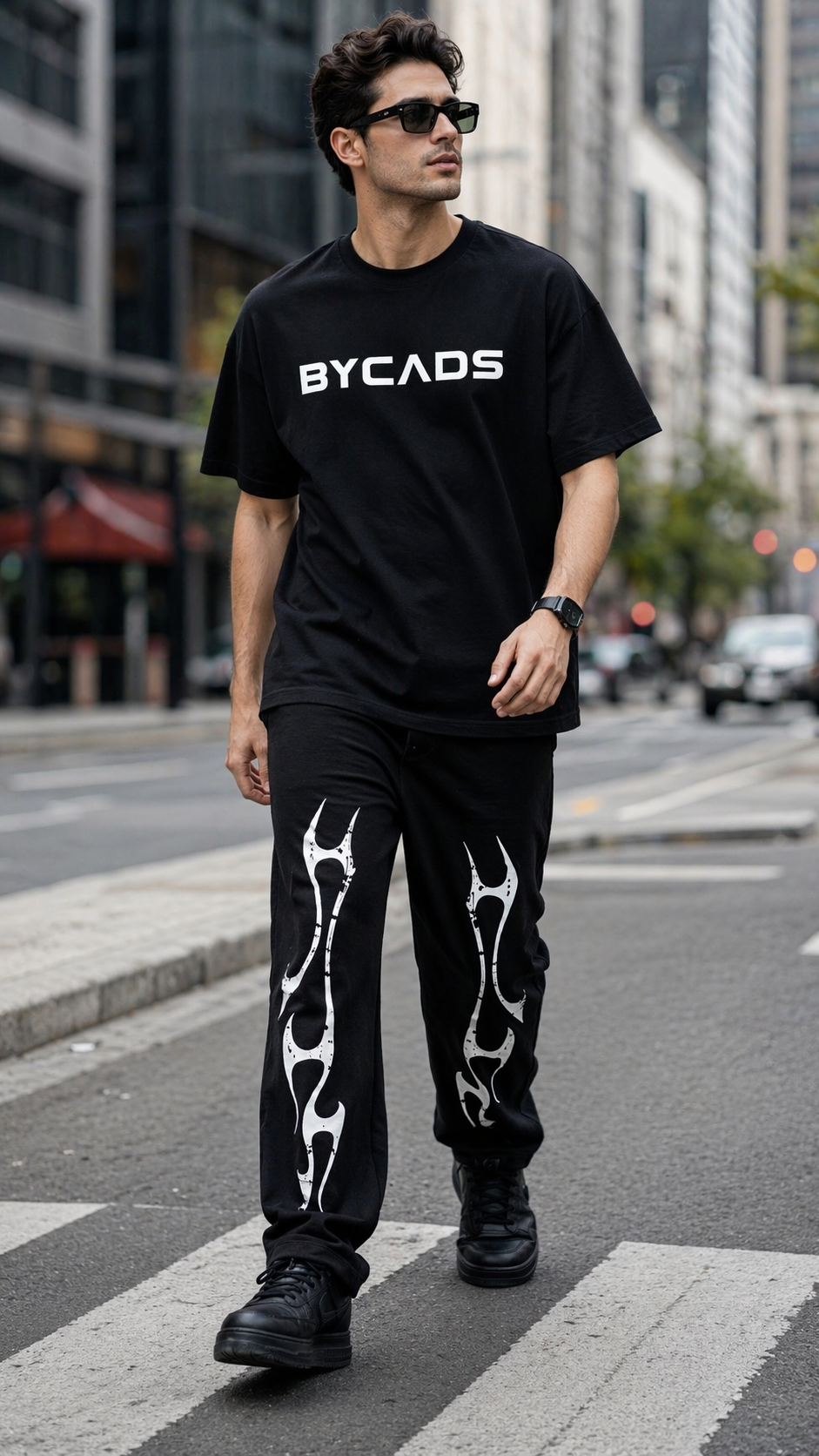 BYCADS Tribal Flame Graphic Black Joggers – Streetwear Statement Lower