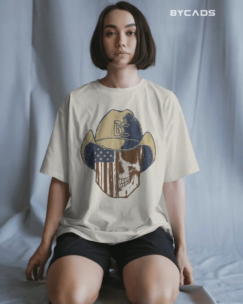 Cowboy Skull Oversized T-Shirt for Men – Grunge Western Graphic by Bycads