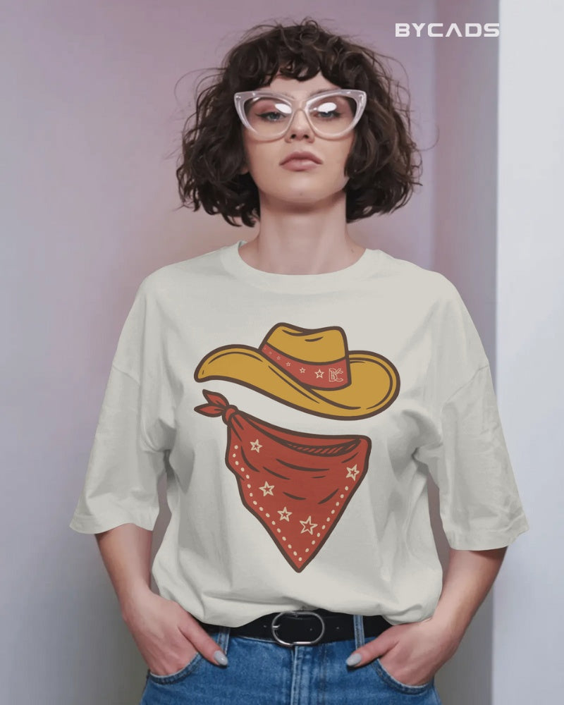 Minimal Cowboy Oversized T-Shirt for Men – Western Hat and Bandana by Bycads