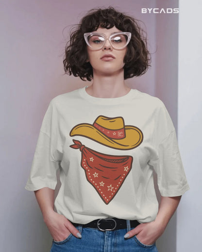 Minimal Cowboy Oversized T-Shirt for Men – Western Hat and Bandana by Bycads