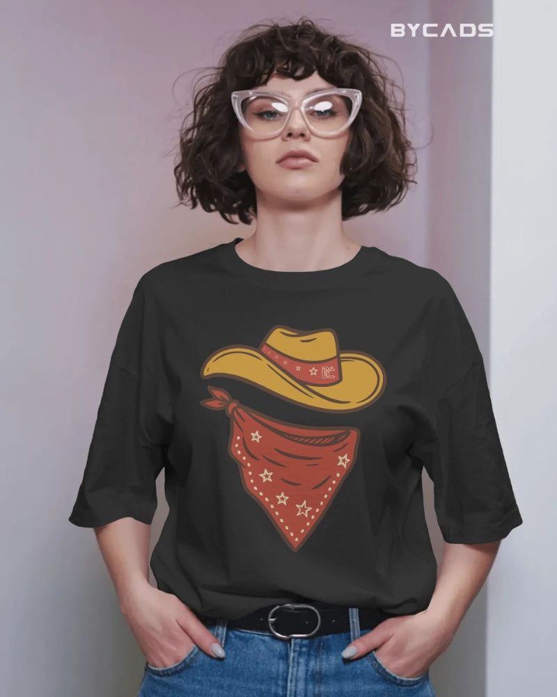 Minimal Cowboy Oversized T-Shirt for Men – Western Hat and Bandana by Bycads