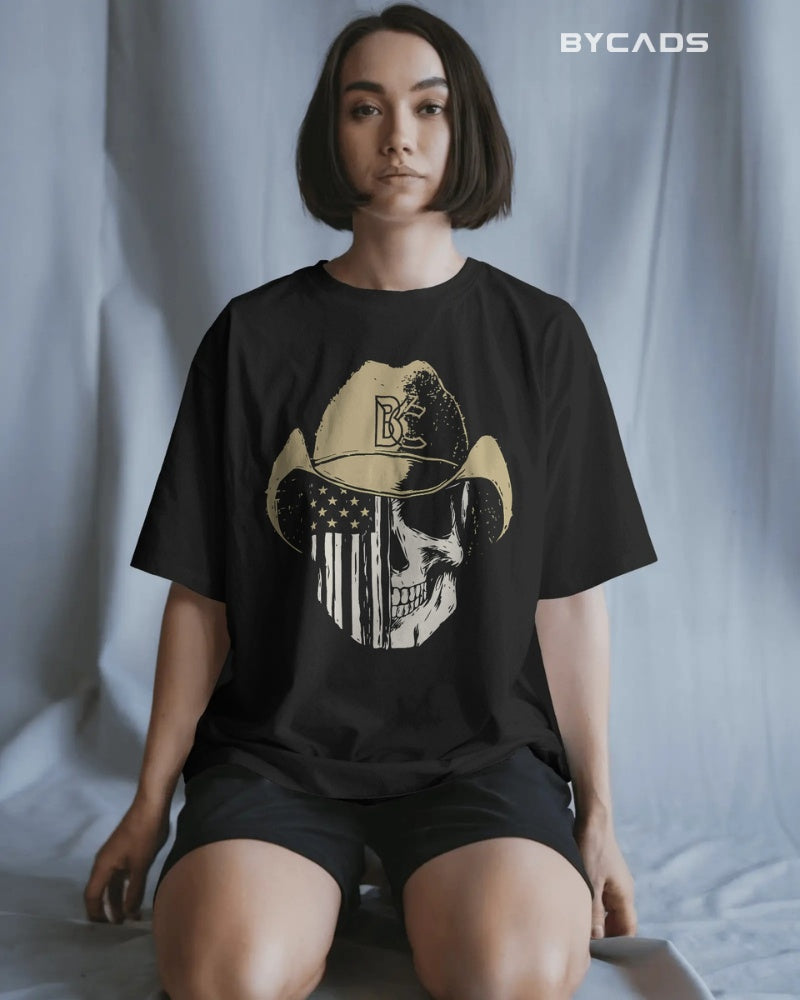 Cowboy Skull Oversized T-Shirt for Men – Grunge Western Graphic by Bycads