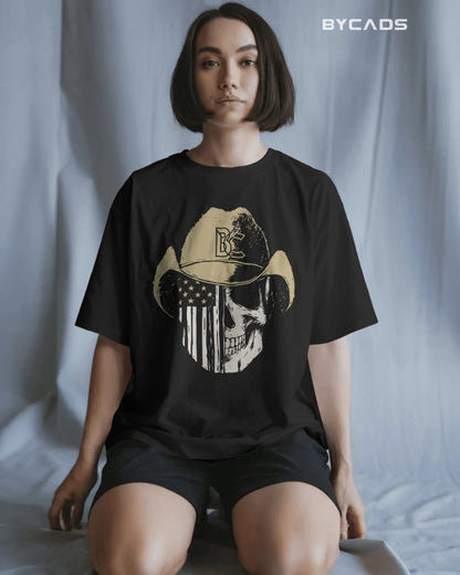 Cowboy Skull Oversized T-Shirt for Men – Grunge Western Graphic by Bycads