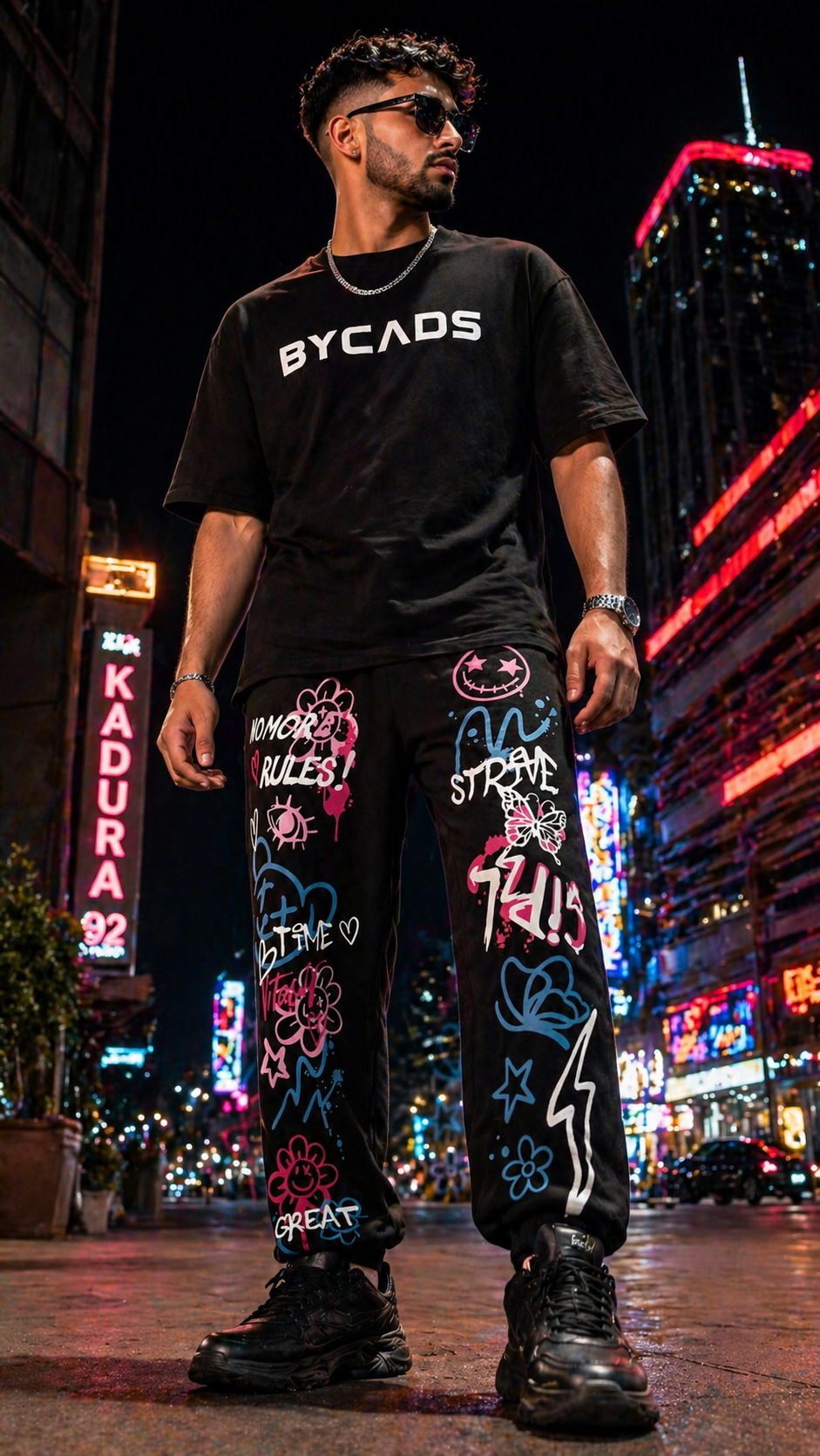 BYCADS Graffiti Street Art Black Joggers – Color Splash Graphic Lower Pants