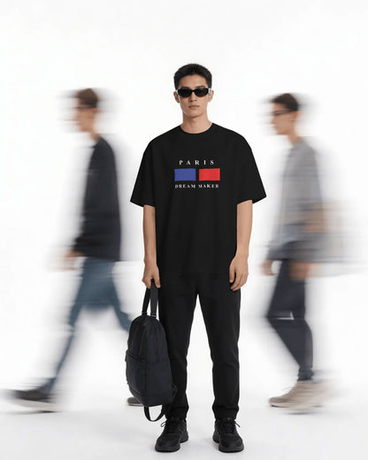 BYCADS Minimal Paris Printed Street Style Oversized Cotton Blend T-shirt