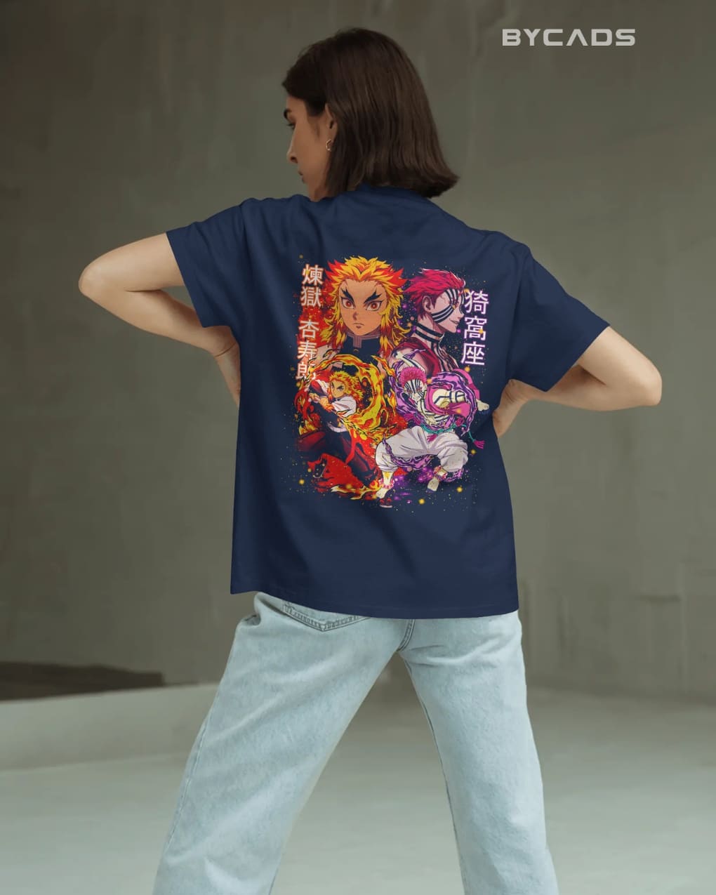 BYCADS "Set Your Heart Ablaze" Rengoku vs. Akaza Anime Graphic Regular-Fit Cotton Blend T-Shirt