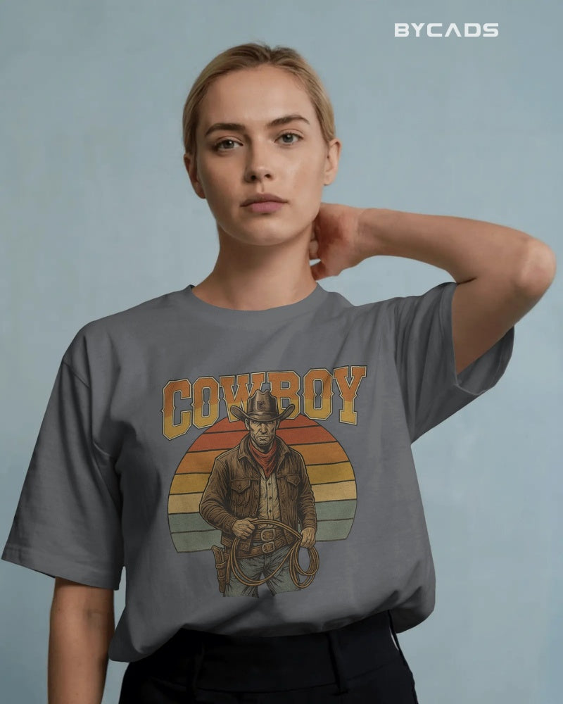 Retro Cowboy Oversized T-Shirt for Men – Vintage Western Style by Bycads