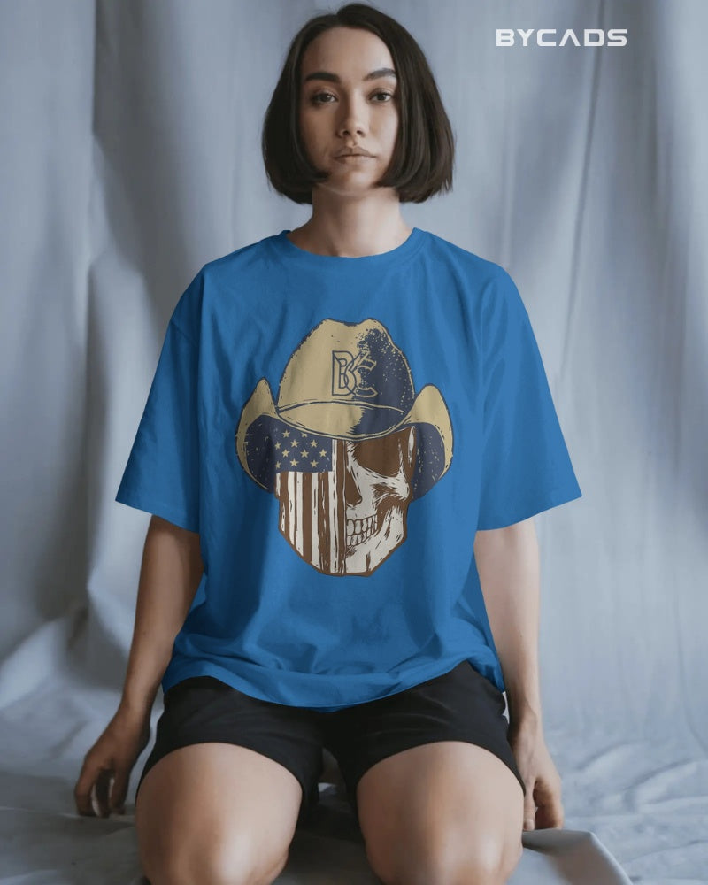 Cowboy Skull Oversized T-Shirt for Men – Grunge Western Graphic by Bycads