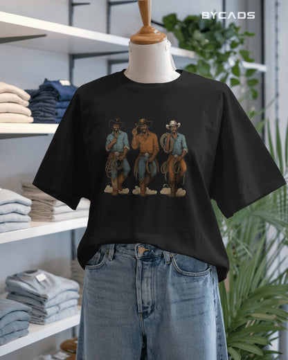 Rodeo Trio Cowboy Oversized T-Shirt for Men – Western Lasso Graphic by Bycads