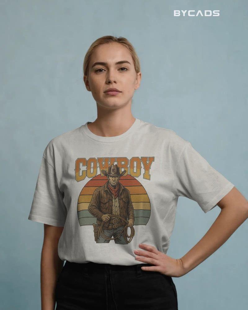 Retro Cowboy Oversized T-Shirt for Men – Vintage Western Style by Bycads