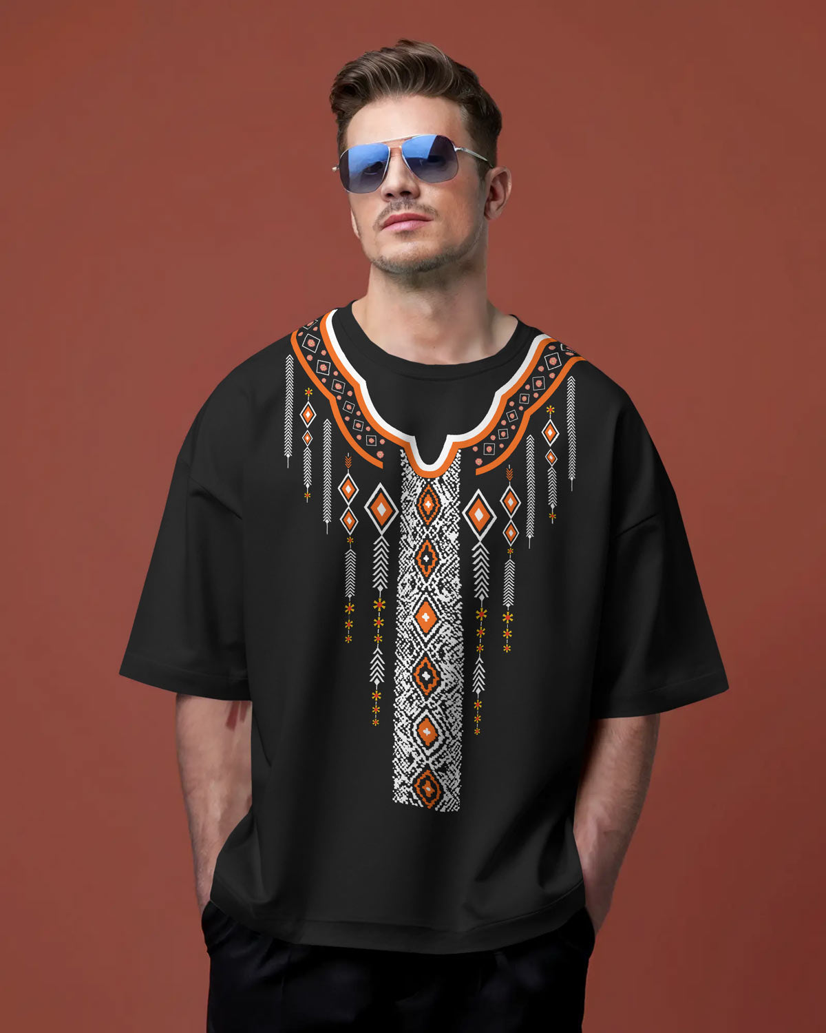 “Tribal Spirit” Oversized Ethnic Print Tee