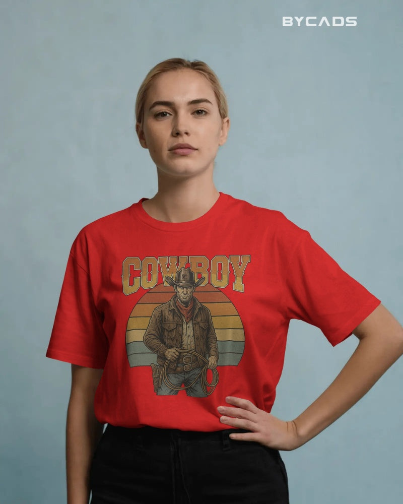 Retro Cowboy Oversized T-Shirt for Men – Vintage Western Style by Bycads