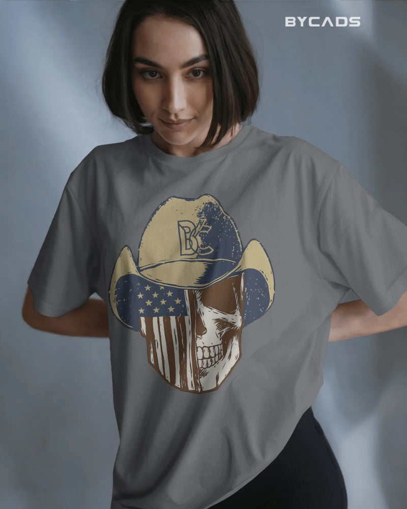 Cowboy Skull Oversized T-Shirt for Men – Grunge Western Graphic by Bycads