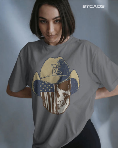 Cowboy Skull Oversized T-Shirt for Men – Grunge Western Graphic by Bycads