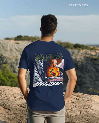 Saitama "Hero For Fun" Graphic Regular-Fit Cotton Blend T-Shirt | Anime Streetwear