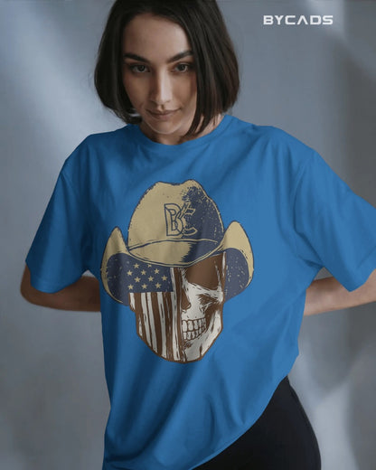 Cowboy Skull Oversized T-Shirt for Men – Grunge Western Graphic by Bycads