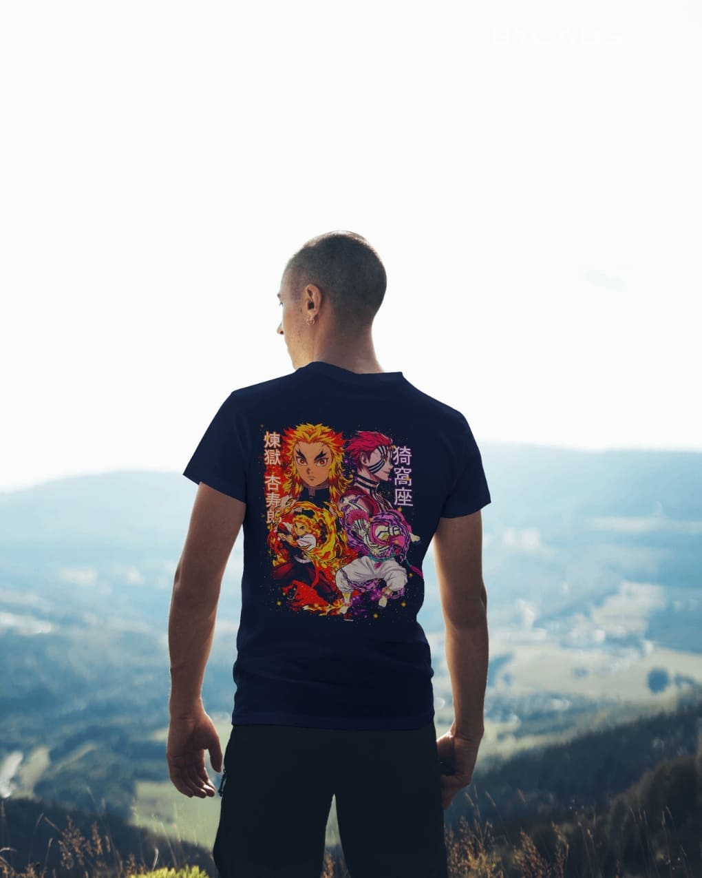 BYCADS "Set Your Heart Ablaze" Rengoku vs. Akaza Anime Graphic Regular-Fit Cotton Blend T-Shirt