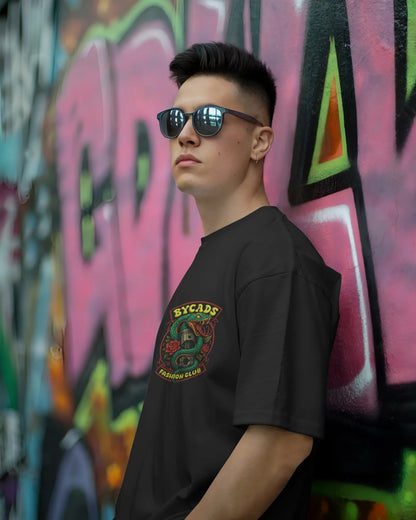 BYCADS Snake & Piston Graphic Printed Oversized T-Shirt | Drop Shoulder Relaxed Fit Streetwear t-shirt