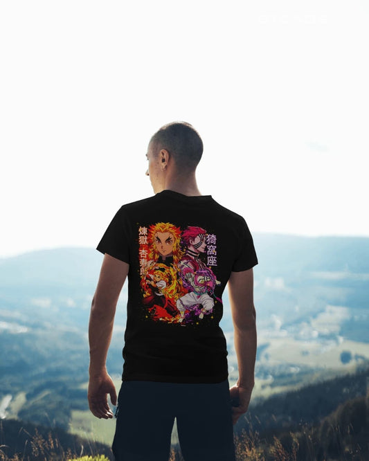 BYCADS "Set Your Heart Ablaze" Rengoku vs. Akaza Anime Graphic Regular-Fit Cotton Blend T-Shirt