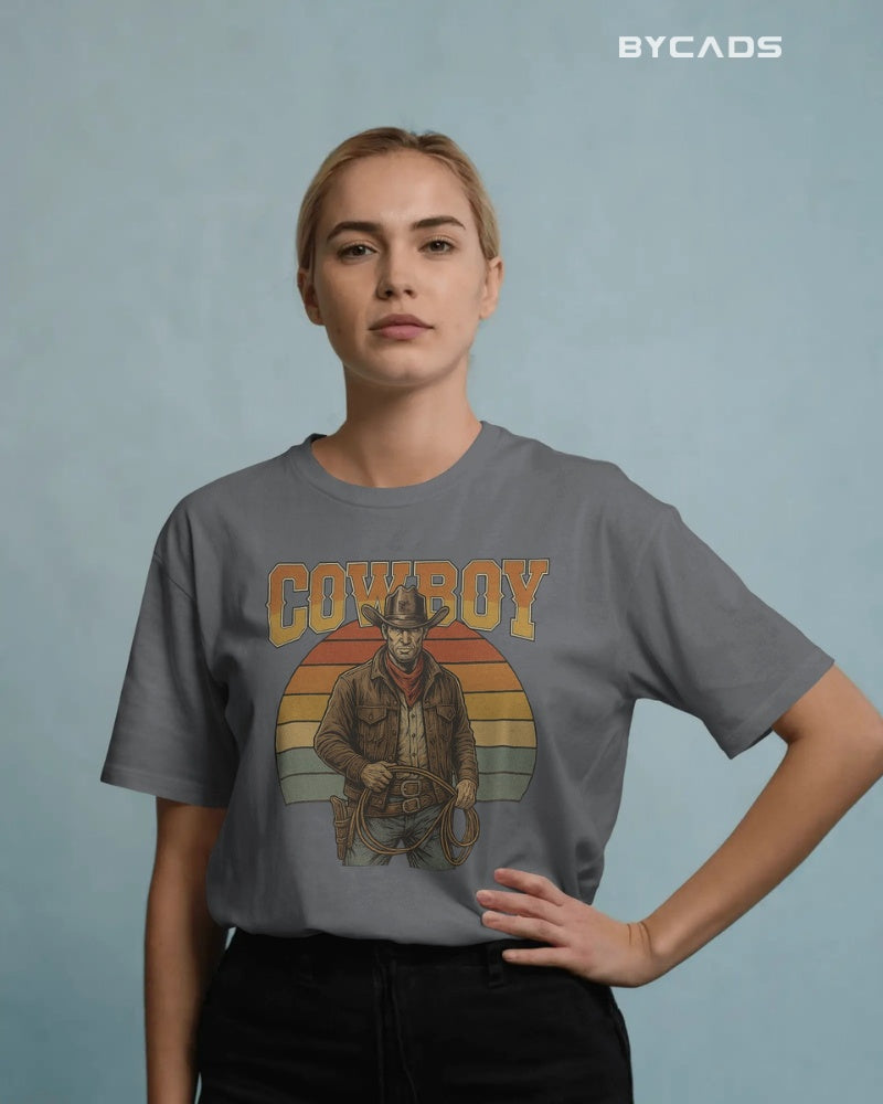 Retro Cowboy Oversized T-Shirt for Men – Vintage Western Style by Bycads