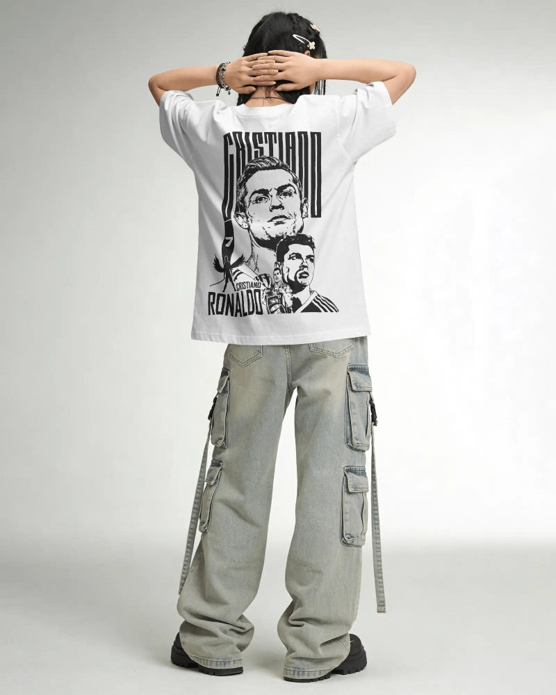 BYCADS Football Legend CR7 Back Print Oversized T-Shirt | Cotton Blend Streetwear