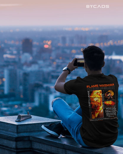 BYCADS "Will of Fire" Rengoku Flame Hashira Anime Graphic Regular-Fit Cotton Blend T-Shirt