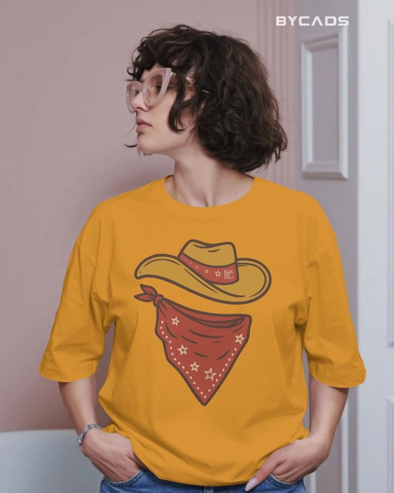 Minimal Cowboy Oversized T-Shirt for Men – Western Hat and Bandana by Bycads
