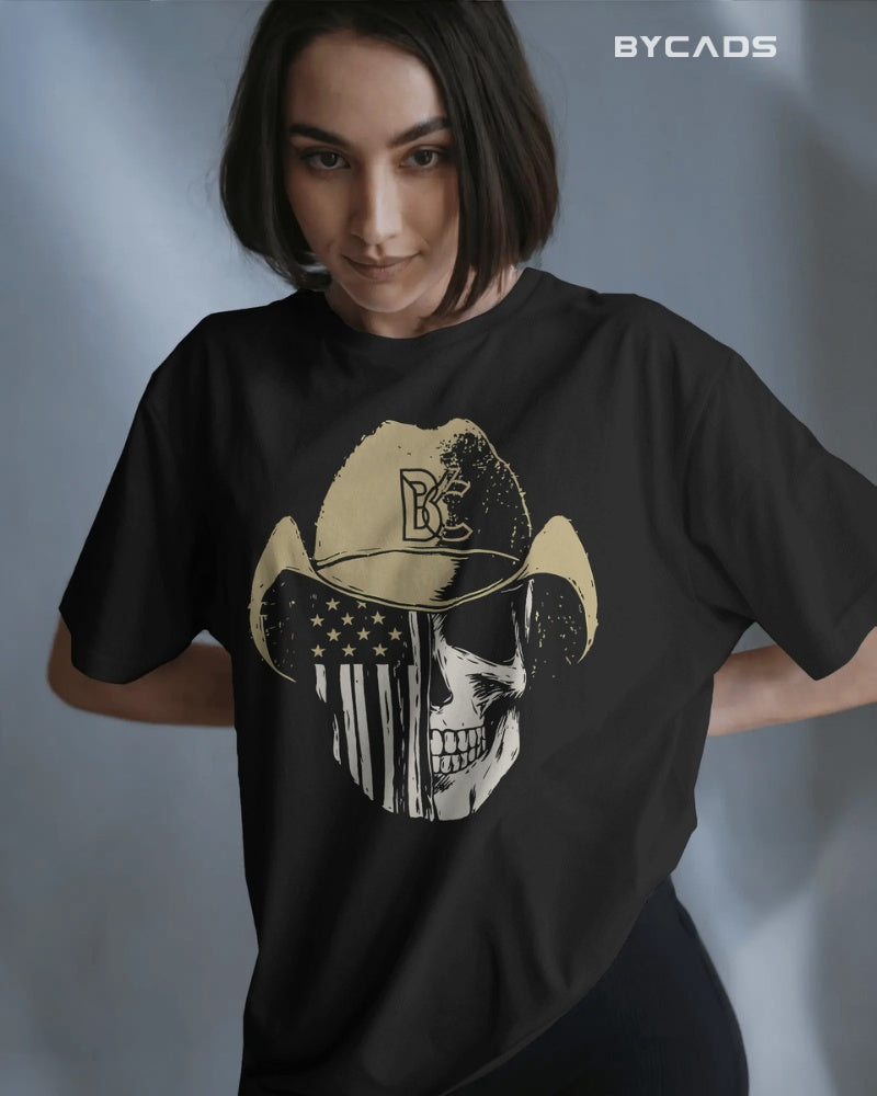 Cowboy Skull Oversized T-Shirt for Men – Grunge Western Graphic by Bycads