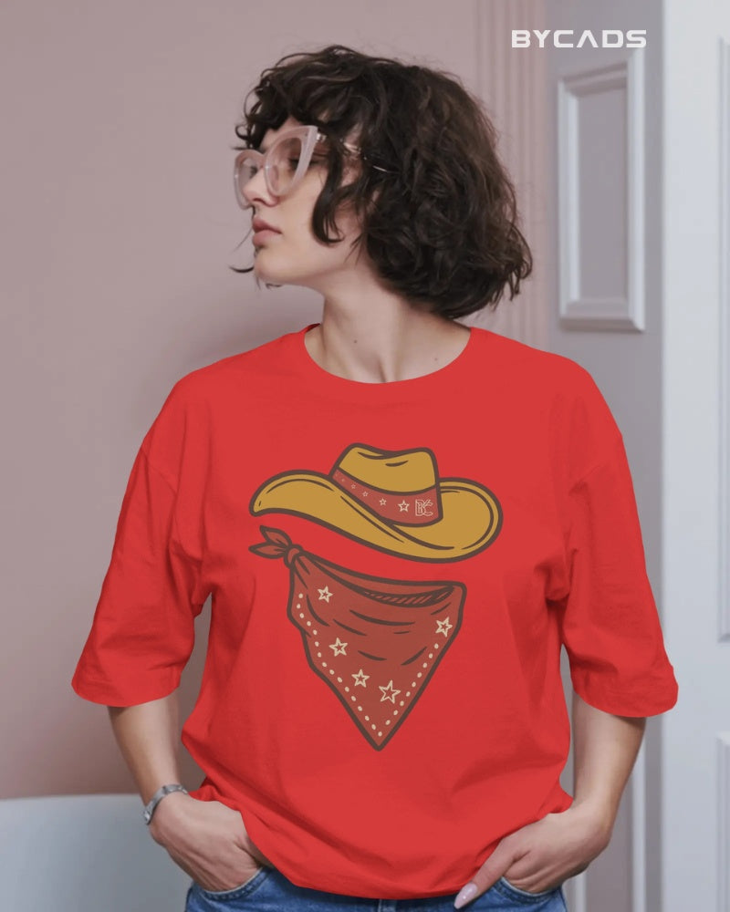 Minimal Cowboy Oversized T-Shirt for Men – Western Hat and Bandana by Bycads