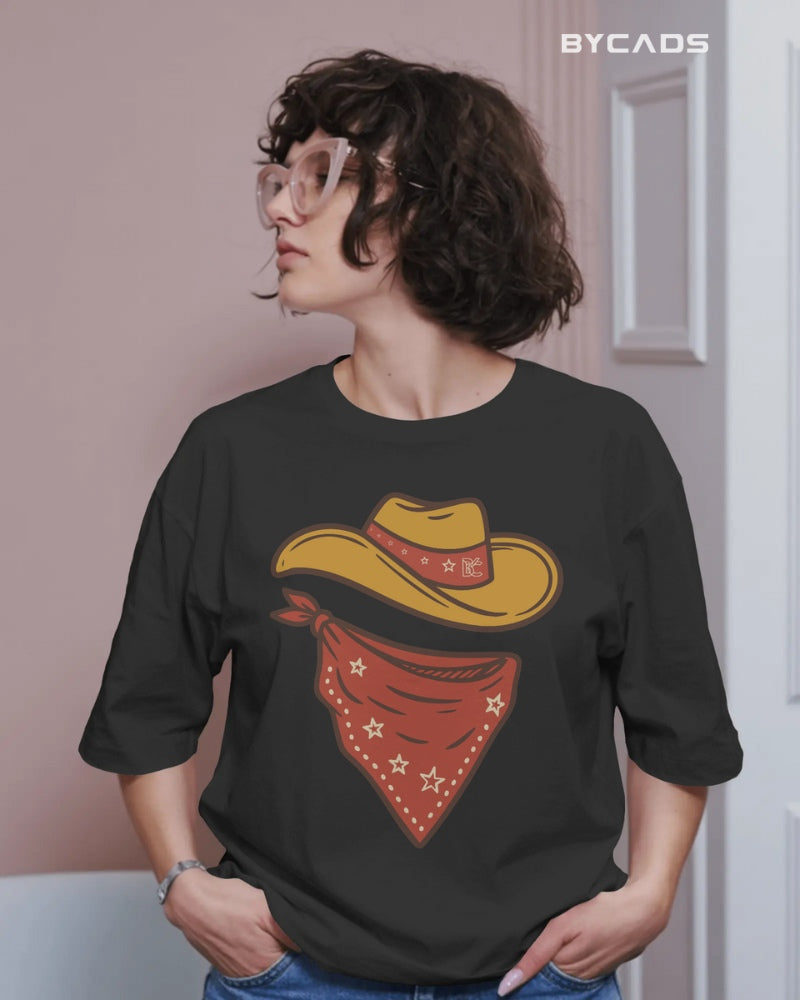 Minimal Cowboy Oversized T-Shirt for Men – Western Hat and Bandana by Bycads