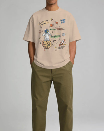 BYCADS Galaxy Explorer Typography Collection Oversized T-Shirt | Cotton Blend Relaxed-Fit Drop Shoulder Graphic Printed t-shirt