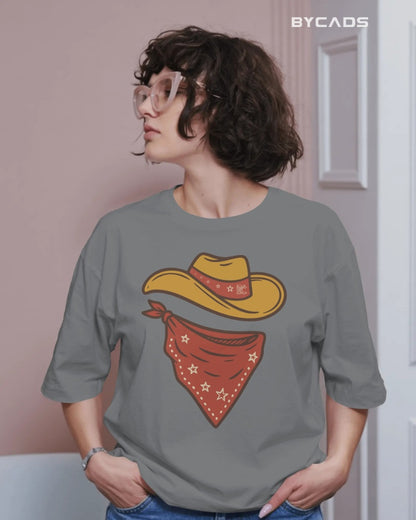 Minimal Cowboy Oversized T-Shirt for Men – Western Hat and Bandana by Bycads