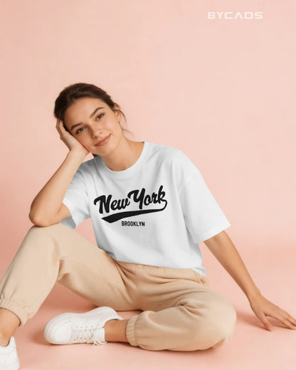 BYCADS New York Oversized Cotton Blend T-Shirt for Unisex | Unisex Drop Shoulder Relaxed Fit Streetwear T-shirt
