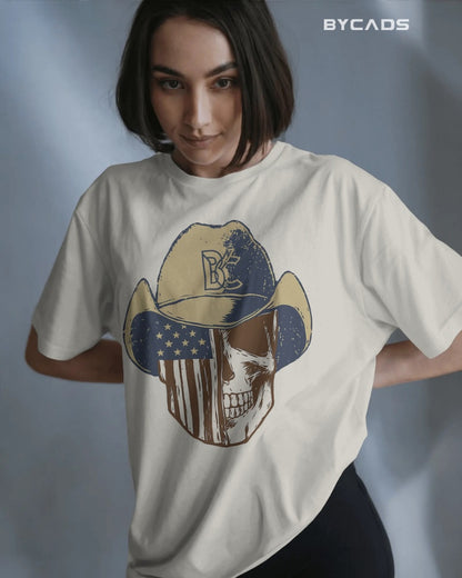 Cowboy Skull Oversized T-Shirt for Men – Grunge Western Graphic by Bycads