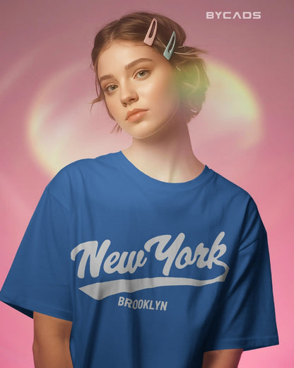 BYCADS New York Oversized Cotton Blend T-Shirt for Unisex | Unisex Drop Shoulder Relaxed Fit Streetwear T-shirt