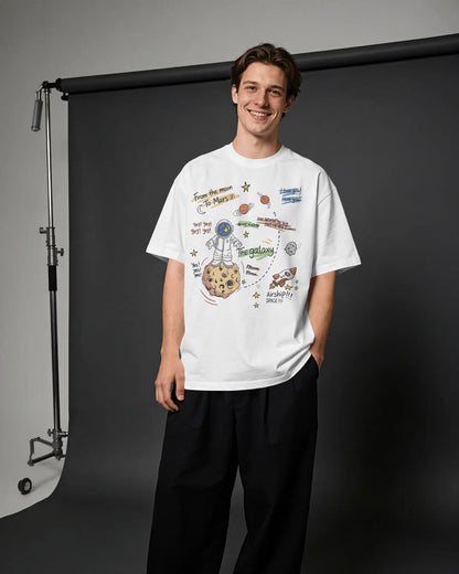 BYCADS Galaxy Explorer Typography Collection Oversized T-Shirt | Cotton Blend Relaxed-Fit Drop Shoulder Graphic Printed t-shirt
