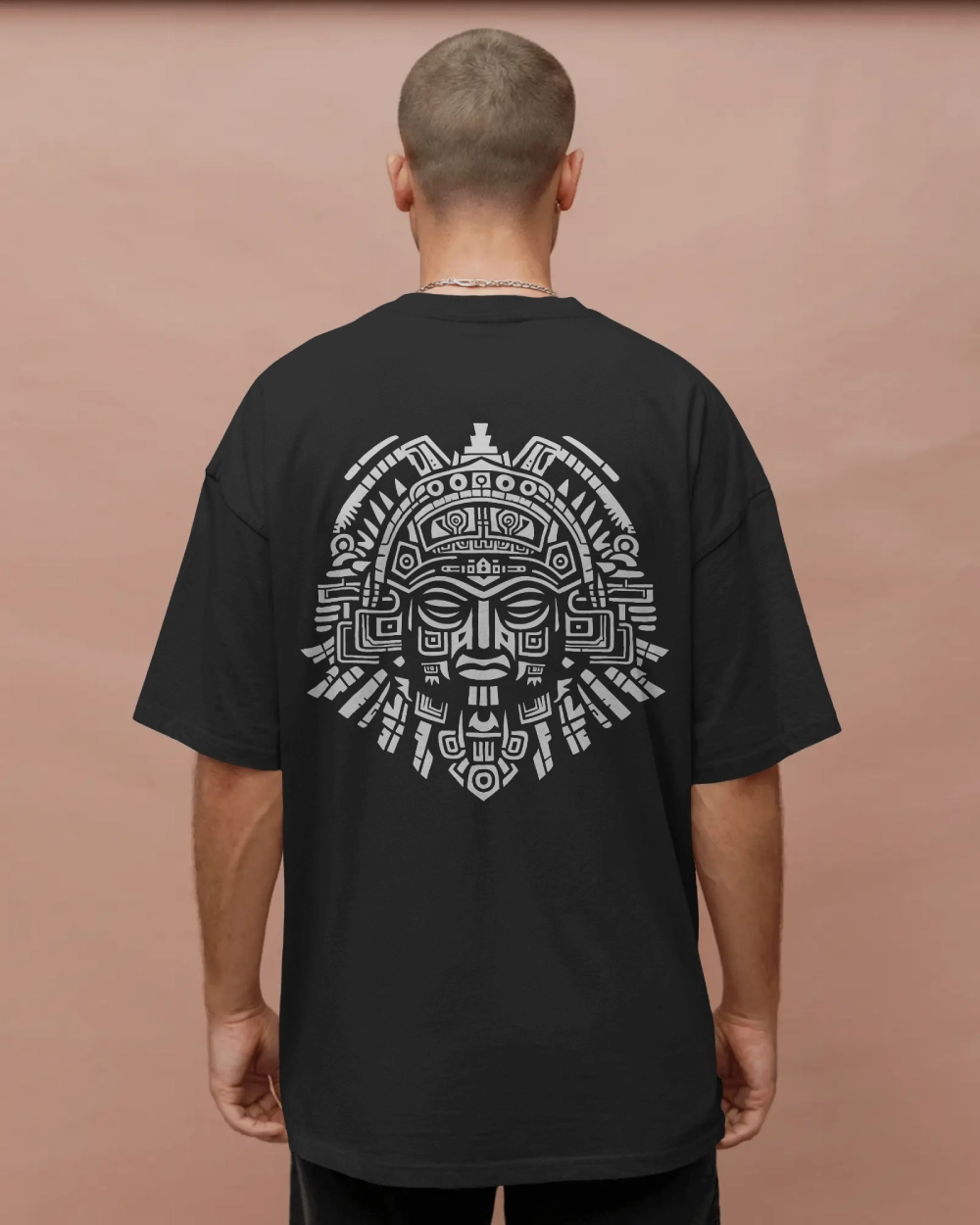 Aztec Sun God Printed Oversized T-Shirt for Men