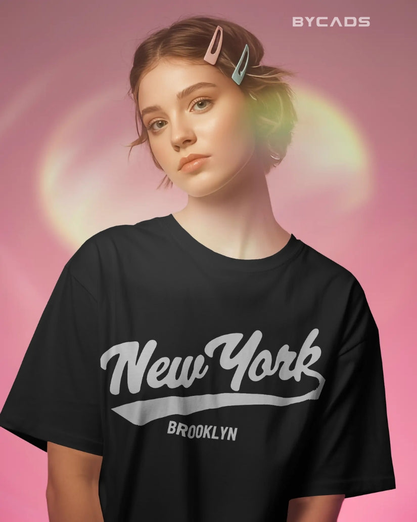 BYCADS New York Oversized Cotton Blend T-Shirt for Unisex | Unisex Drop Shoulder Relaxed Fit Streetwear T-shirt