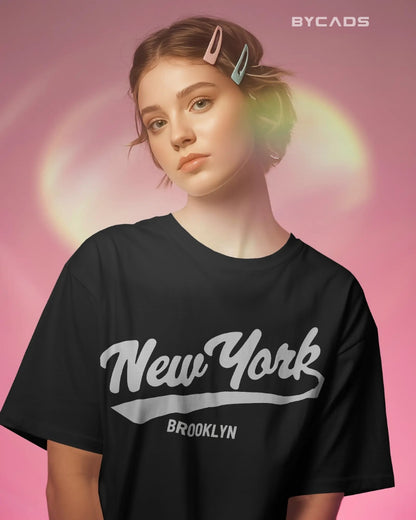 BYCADS New York Oversized Cotton Blend T-Shirt for Unisex | Unisex Drop Shoulder Relaxed Fit Streetwear T-shirt