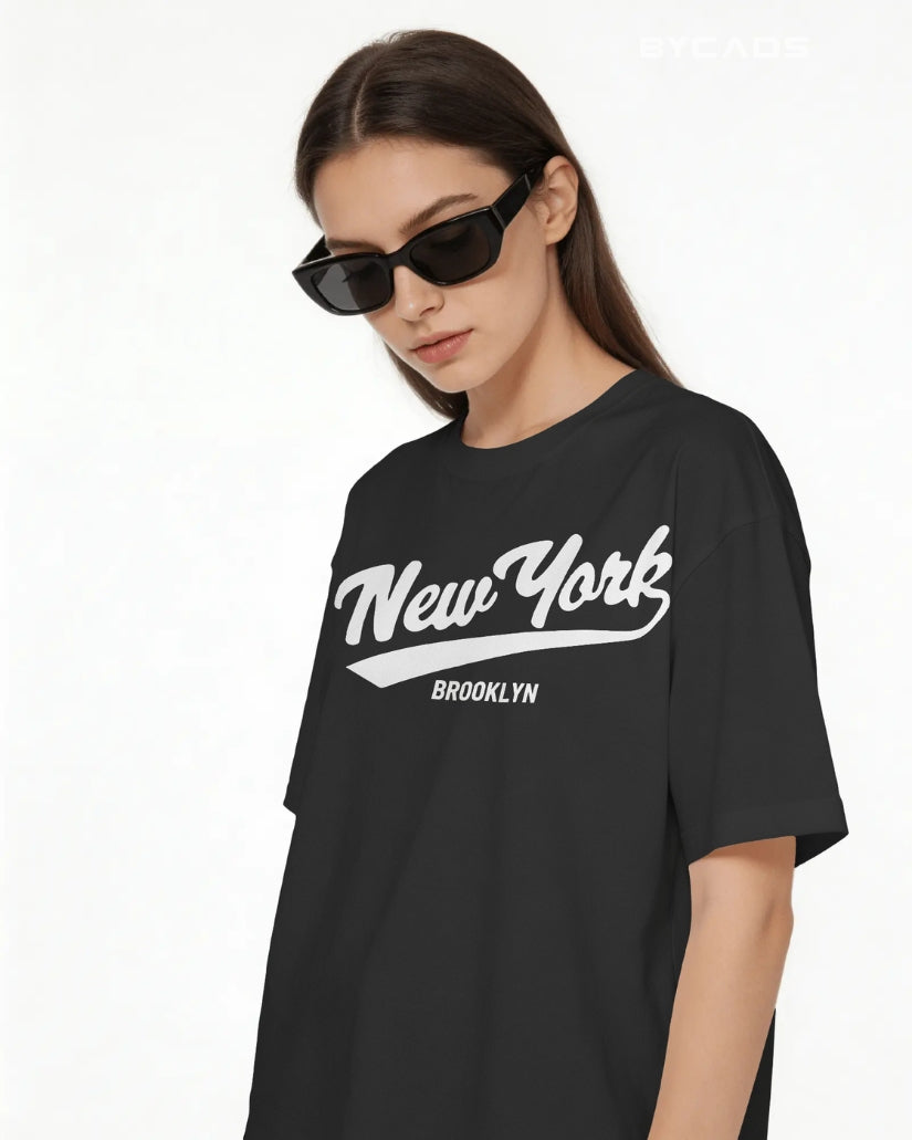 BYCADS New York Oversized Cotton Blend T-Shirt for Unisex | Unisex Drop Shoulder Relaxed Fit Streetwear T-shirt
