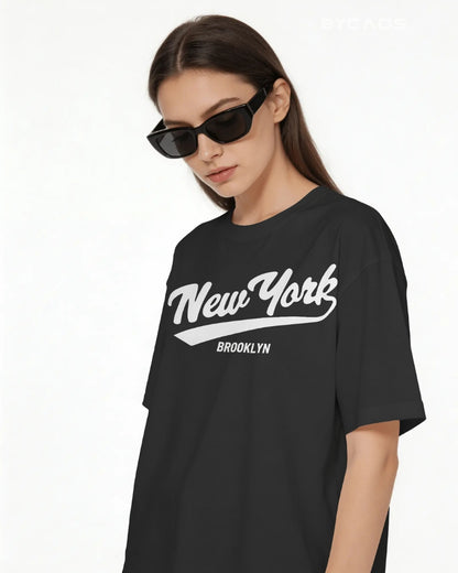 BYCADS New York Oversized Cotton Blend T-Shirt for Unisex | Unisex Drop Shoulder Relaxed Fit Streetwear T-shirt