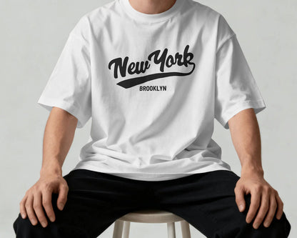 BYCADS New York Oversized Cotton Blend T-Shirt | Drop Shoulder Relaxed Fit Streetwear T-shirt