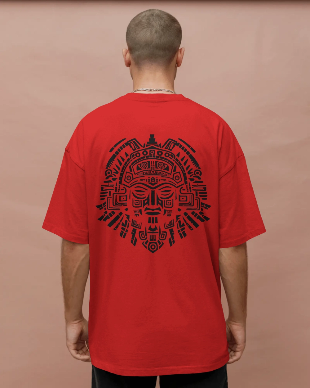 Aztec Sun God Printed Oversized T-Shirt for Men