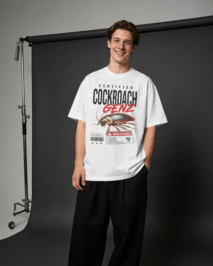 BYCADS Half Sleeve Round Neck Cotton Blend Graphic Print Certified Cockroach GENZ Oversized T-Shirt