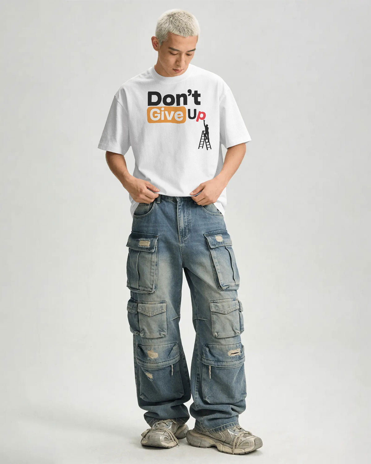 Bycads Don’t Give Up Motivational Oversized Cotton Blend T-Shirt