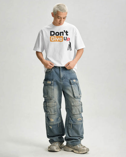 Bycads Don’t Give Up Motivational Oversized Cotton Blend T-Shirt