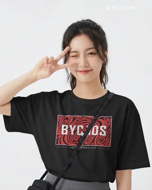 BYCADS "Crimson Swirl" Box Logo Oversized Graphic T-Shirt