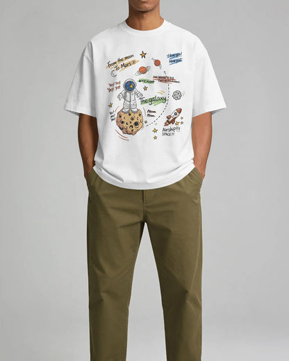 BYCADS Galaxy Explorer Typography Collection Oversized T-Shirt | Cotton Blend Relaxed-Fit Drop Shoulder Graphic Printed t-shirt